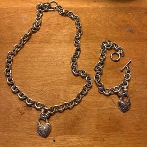Silver Heart Toggle Necklace & Bracelet Matching Set